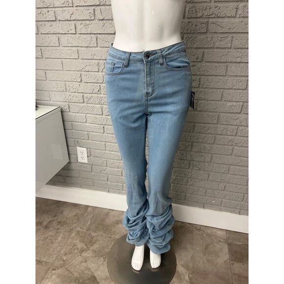Women's Light Blue Ruched Leg Jeans - Picture 1 of 8